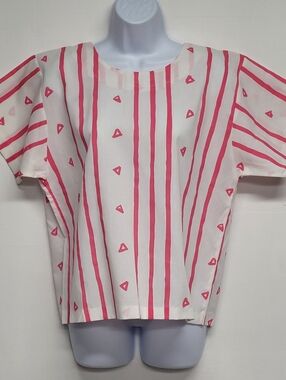 J.M.P. Fashions M Short Sleeve Top Striped 100% Cotton Vintage